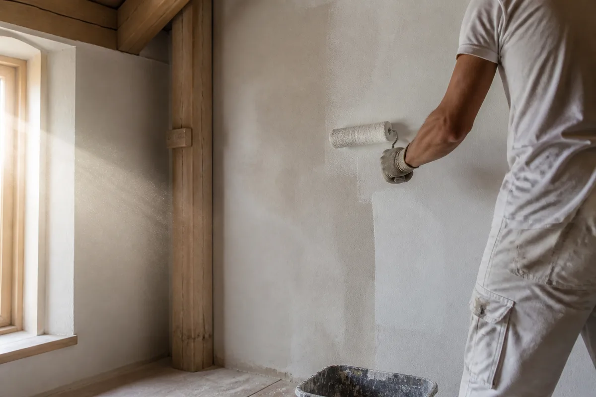 Application d&rsquo;une sous-couche au rouleau sur un mur préparé et poncé